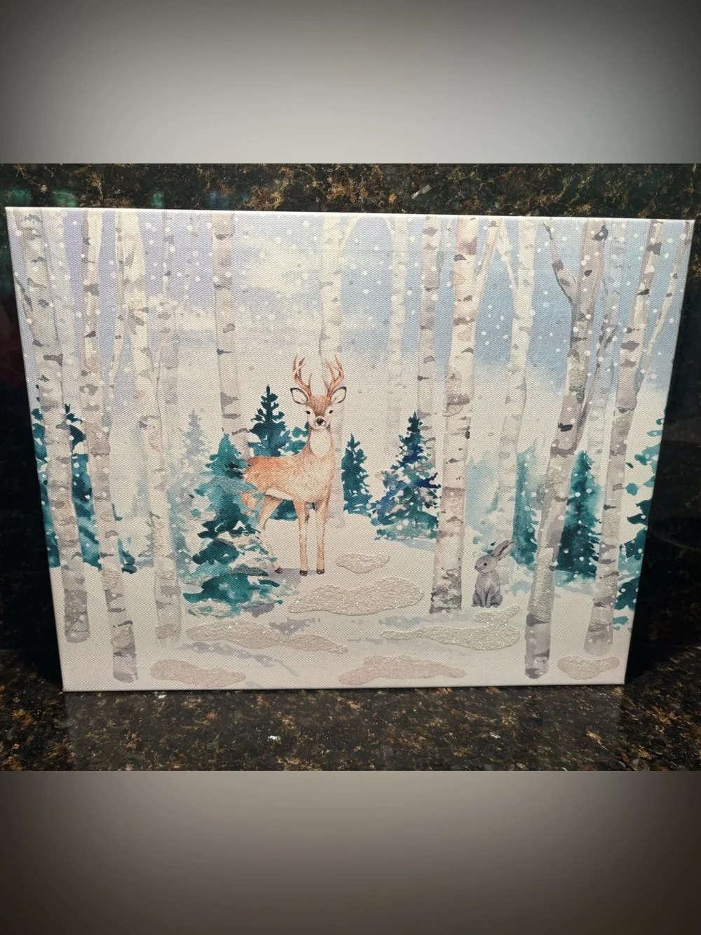 Clementine Paper Inc. Winter Holiday Deer Canvas Wall Art. 11” x 14” x 1.75.”